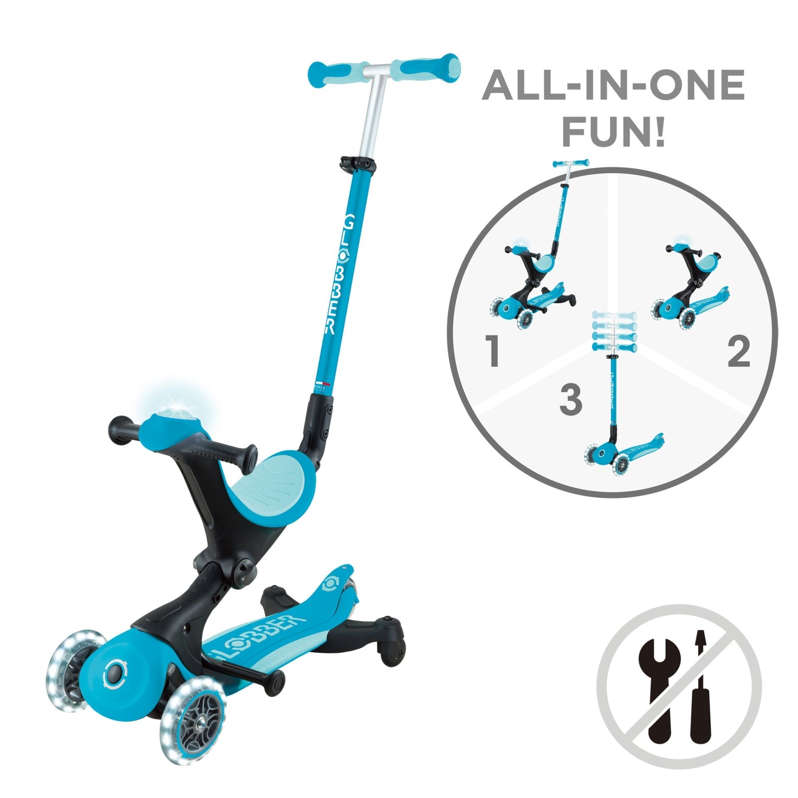 Globber GO.UP DELUXE LIGHTS 360 3輪摺疊式滑板車-Aqua-Suchprice® 優價網