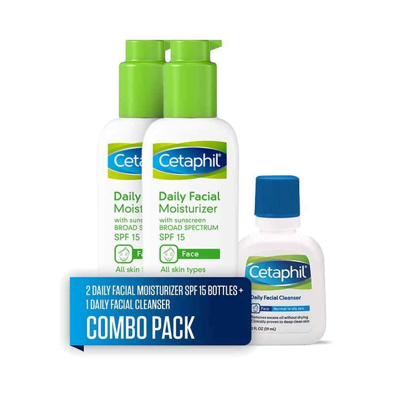 Cetaphil Daily Facial Moisturizer with Sunscreen SPF15 118ml X 2 PLUS Daily Facial Cleanser 59ml X 1 (Combo Pack)-Suchprice® 優價網