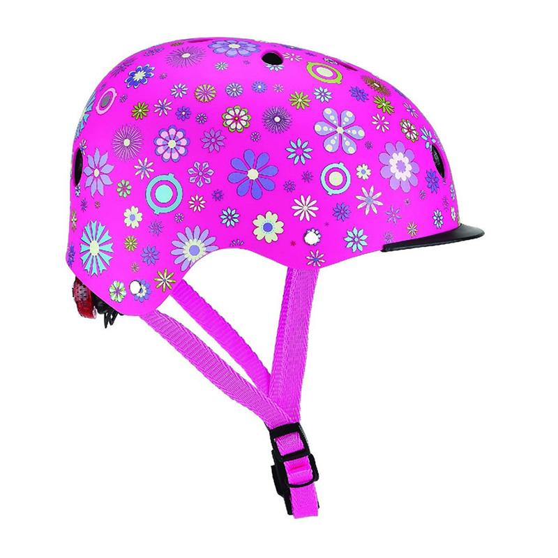 Globber Helmets Elite Lights LED閃燈兒童頭盔 (48-53cm)-DEEP PINK FLOWERS-Suchprice® 優價網