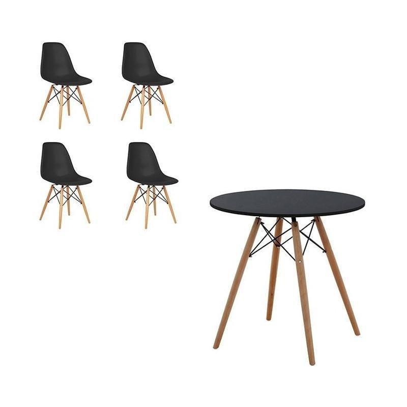 Suchprice® 優價網 W0380 木腳餐桌 80cm 連 A01 木腳餐椅 4張-黑色-黑色-Suchprice® 優價網